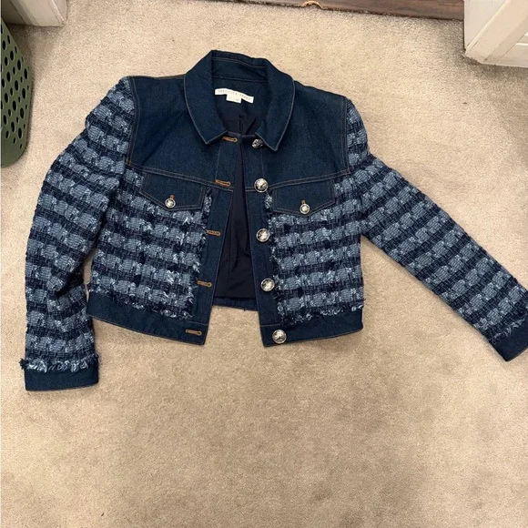 Veronica Beard Santo Blue Tweed Jean Jacket - Picture 3 of 6